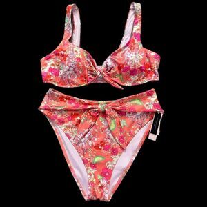 Victoria’s Secret Swim Tie-front Bralette Bikini Top & Bottom Set Floral Large